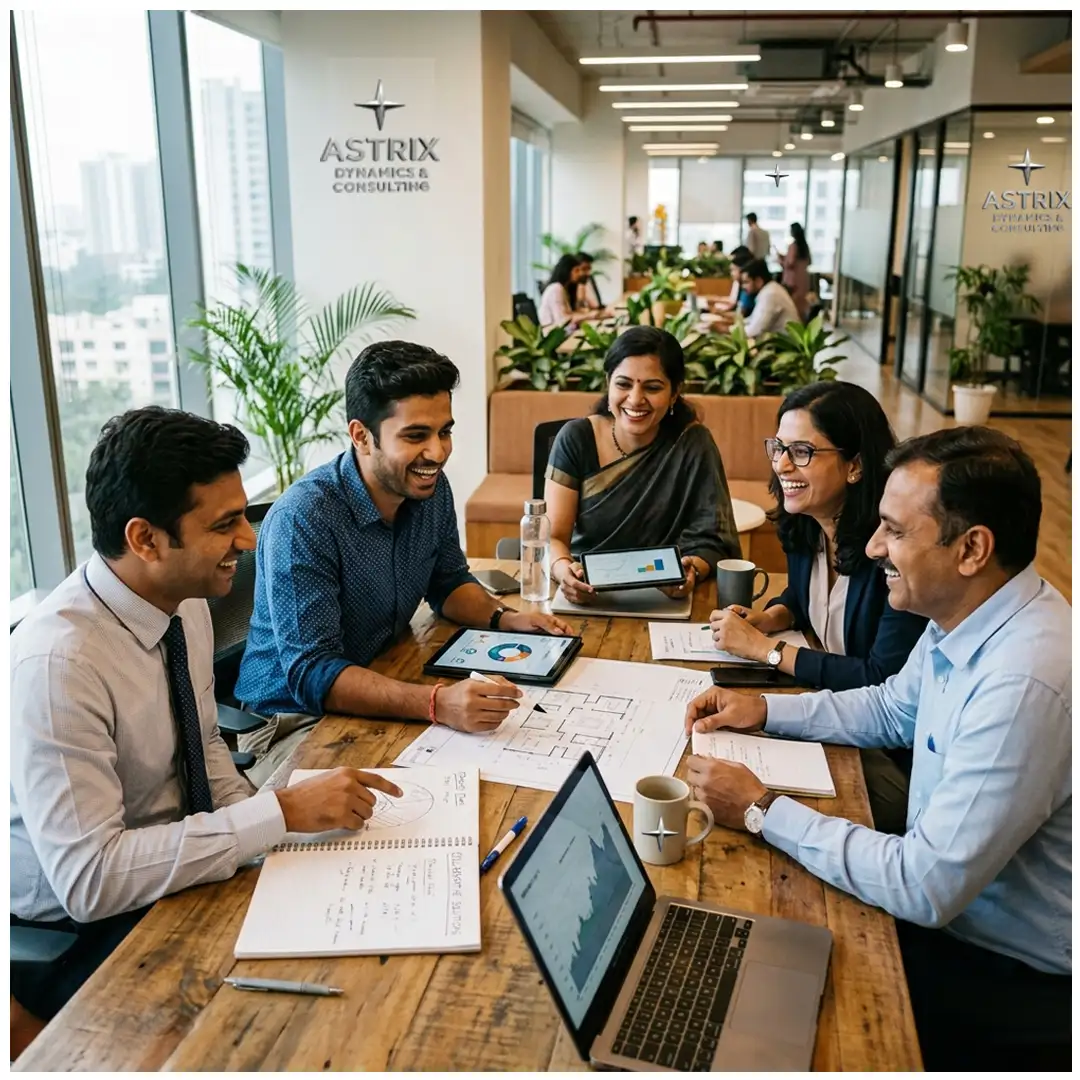 The professional team at Astrix Dynamics & Consulting collaborating on a digital transformation project in their modern office