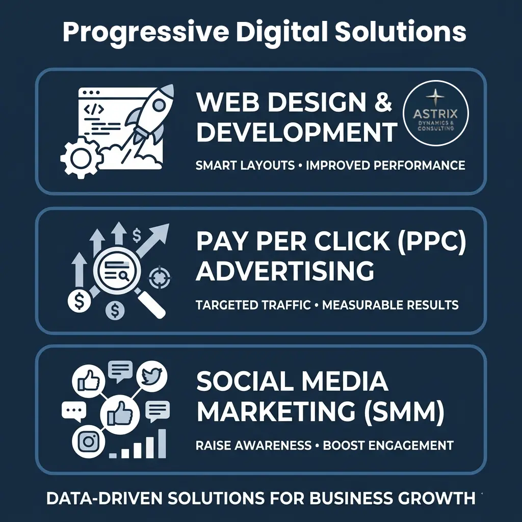 An innovative digital ecosystem visualization showing integrated cloud computing, AI analytics, and custom software solutions designed by Astrix Dynamics & Consulting.